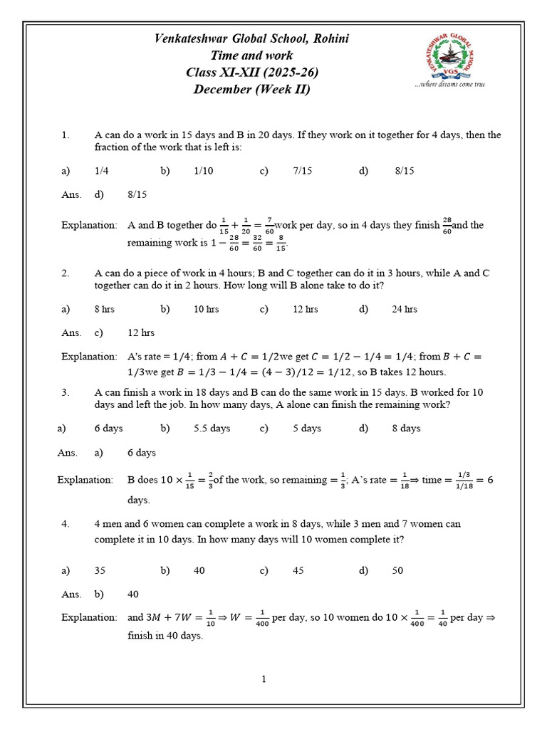 Logical Reasoning December'25 Week - II - Time and Work | PDF | Chess ...