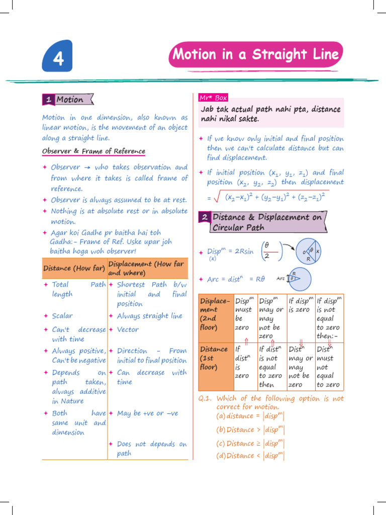 15 - Motion in 1 D | PDF | Distance | Physics