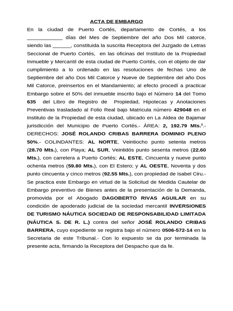 Acta de Embargo | PDF