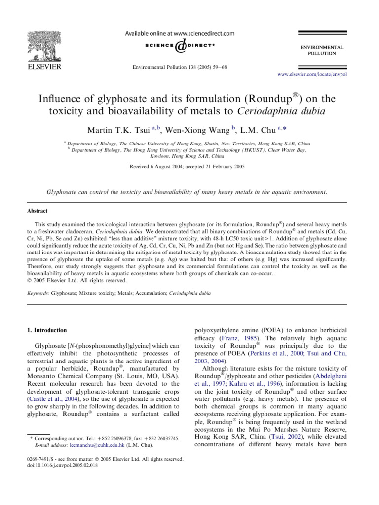 In Uence of Glyphosate and Its Formulation (Roundup) On The Toxicity ...