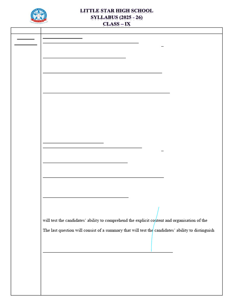 Syllabus For Class - IX (2025-26) | PDF | Question | Subject (Grammar)