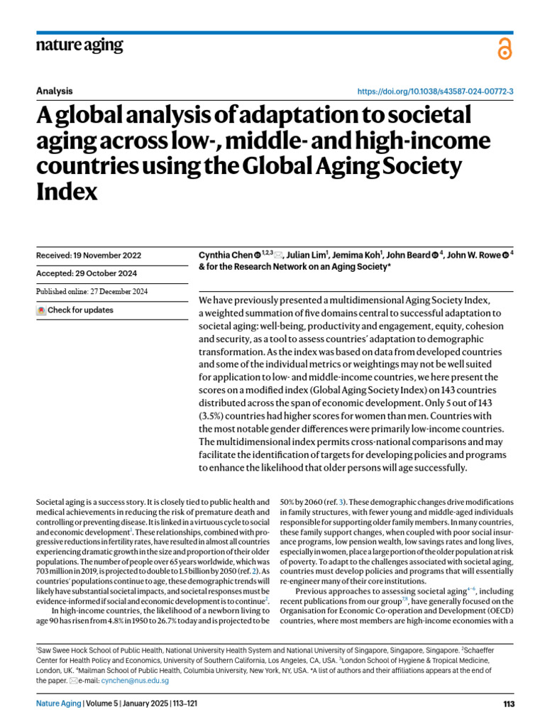 A Global Analysis of Adaptation To Societal Aging Across Low-, Middle ...