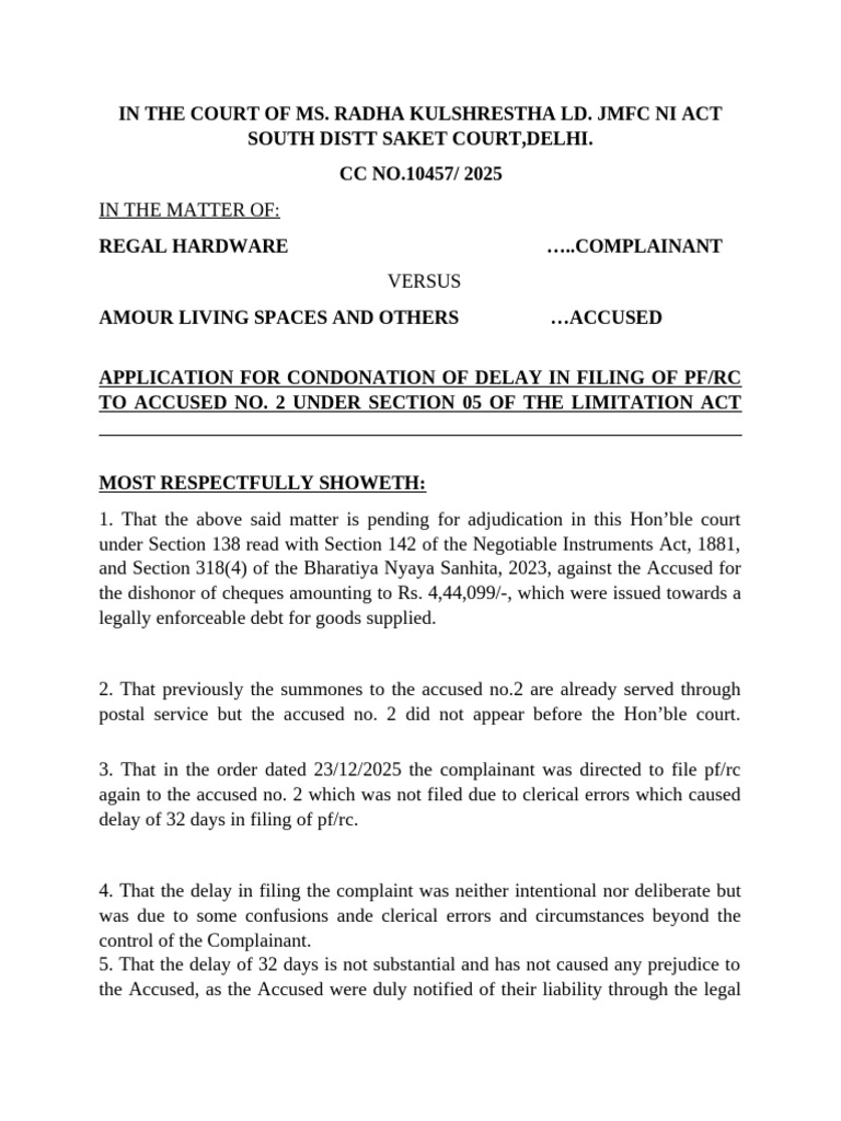 Application For Condonation of Delay | PDF