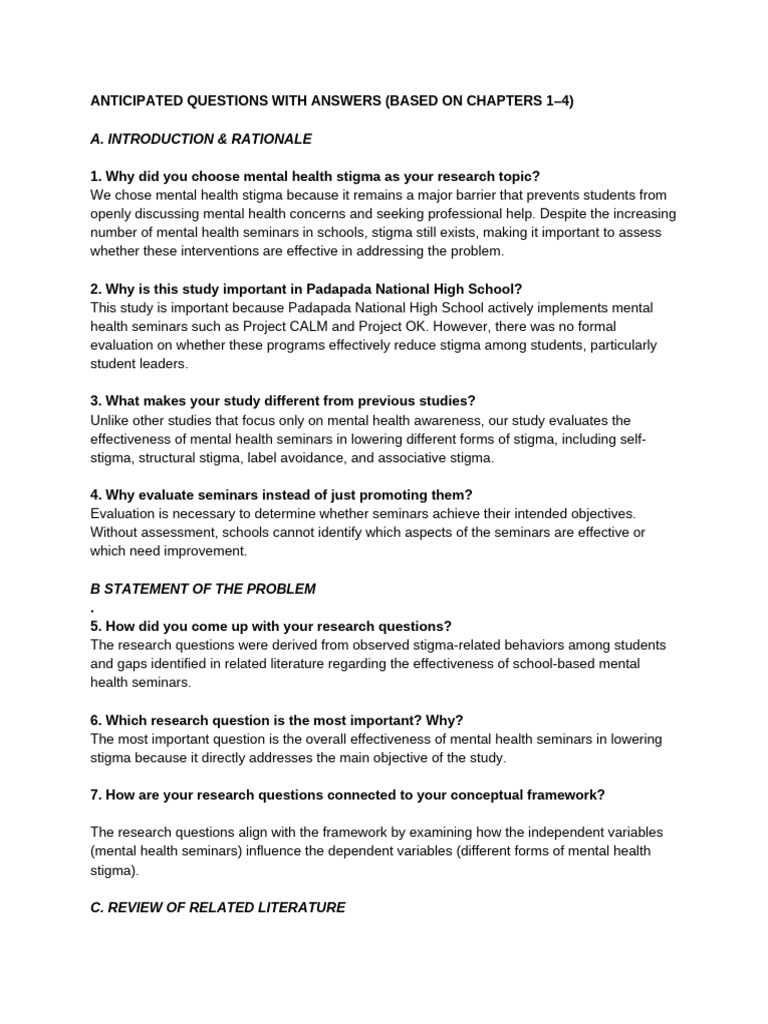 Anticipated Questions With Answer | PDF | Methodology | Social Stigma