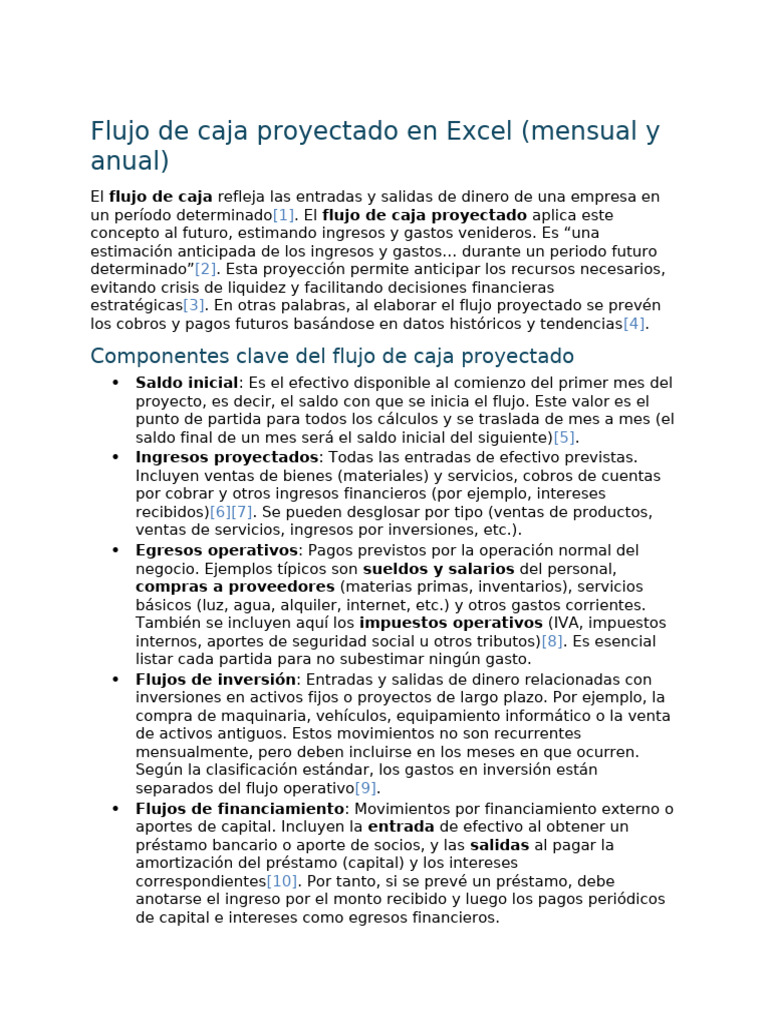 Flujo de Caja Proyectado en Excel (Mensual y Anual) | PDF | Flujo de ...