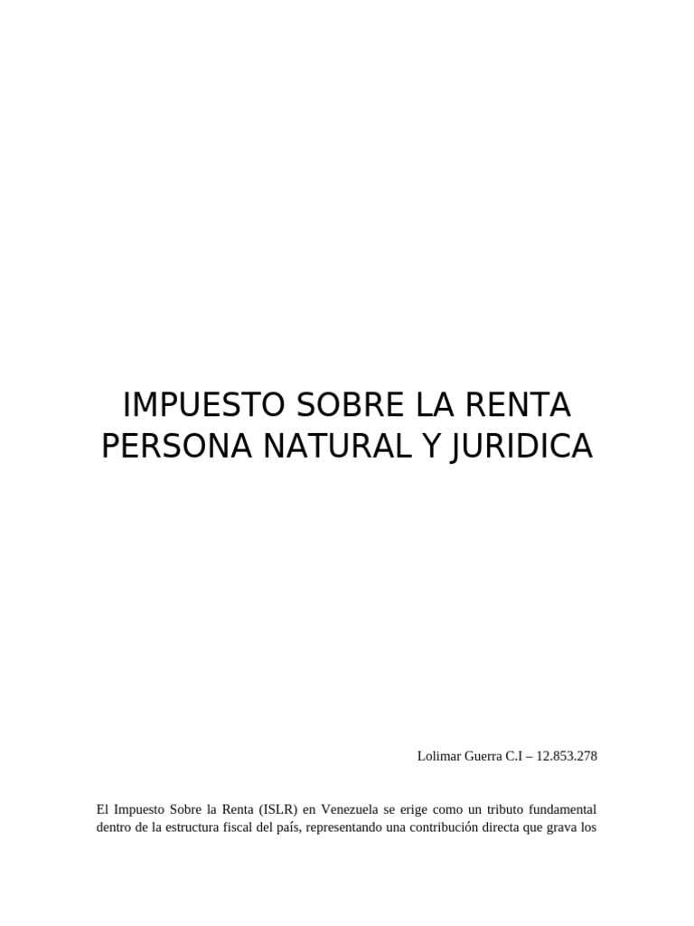 Impuesto Sobre La Renta Persona Natural y Juridica | PDF