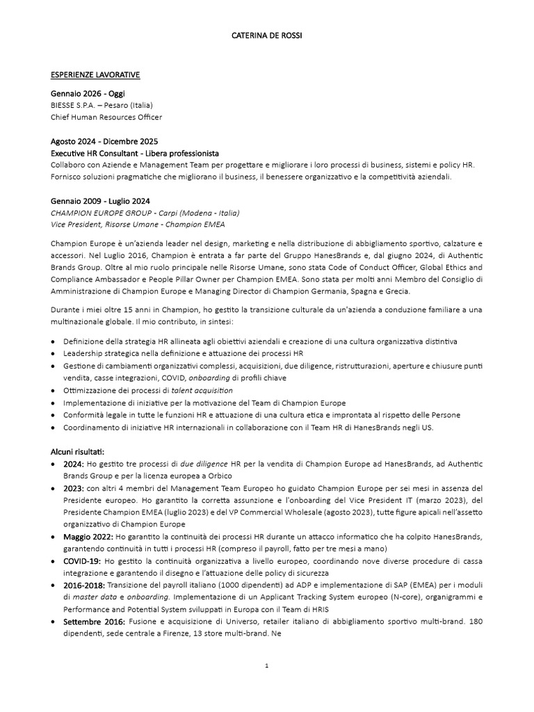 CDR CV Italiano - Gennaio 2026 | PDF