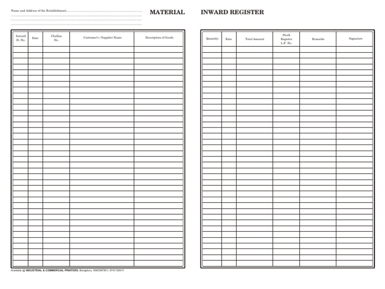 Material Inward Register-2025 Under The Factories Act | PDF