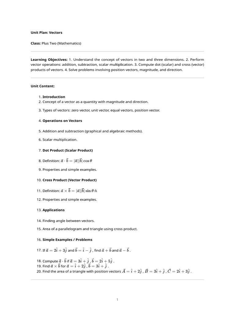 Vectors Unit Plan | PDF
