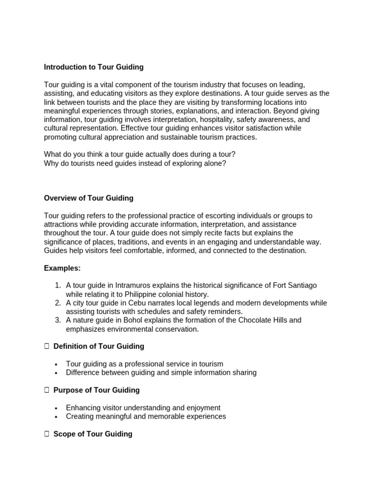 Chapter 1 Introduction To Tour Guiding | PDF | Tourism | Entrepreneurship