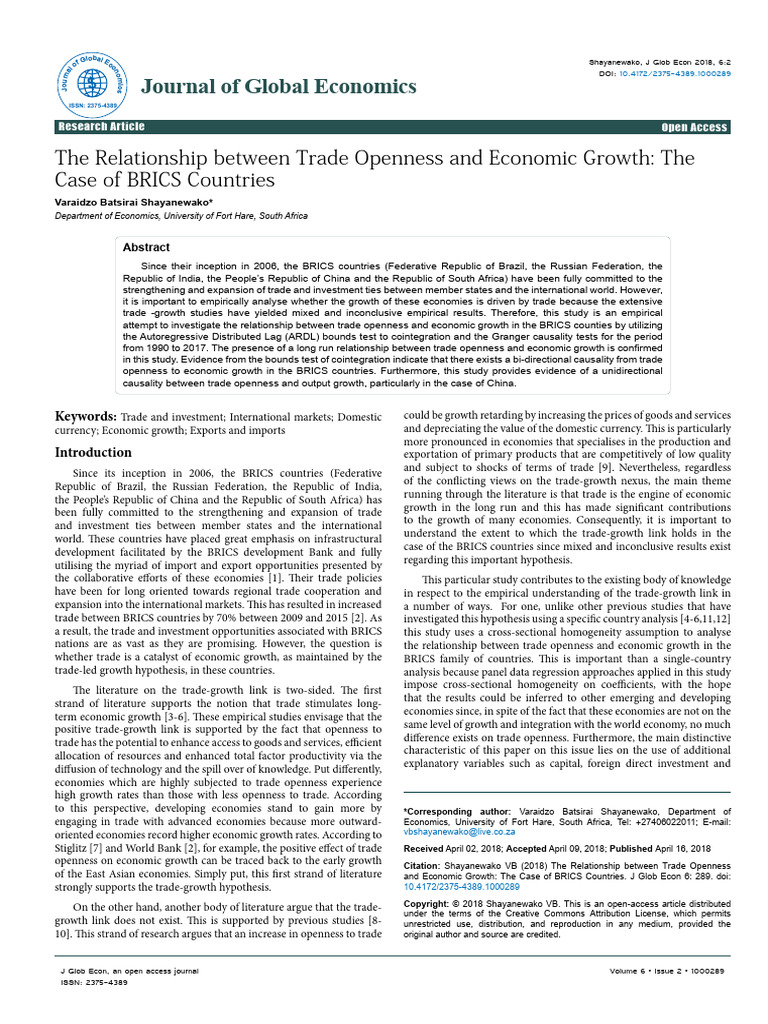 The Relationship Between Trade Openness and Econom | PDF | Economic ...