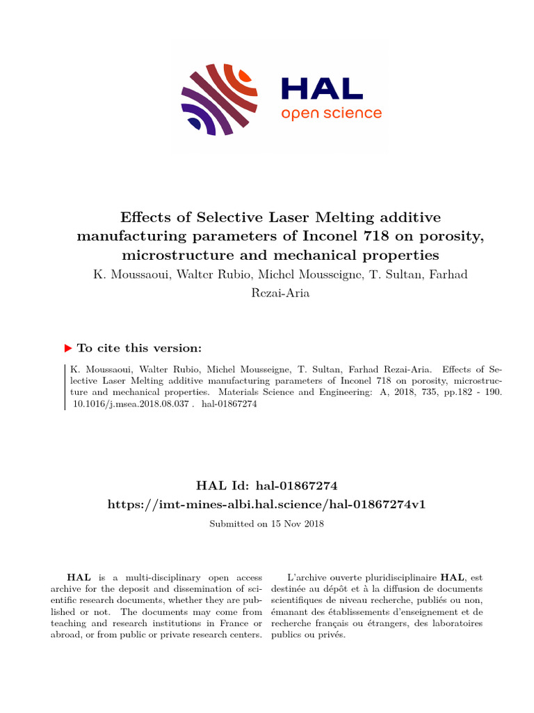 Effects of Selective Laser Melting | PDF | Microstructure | Metals