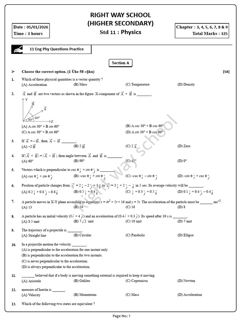 11 Eng Phy Questions Practice t30796 1767608113 | PDF | Rotation Around ...