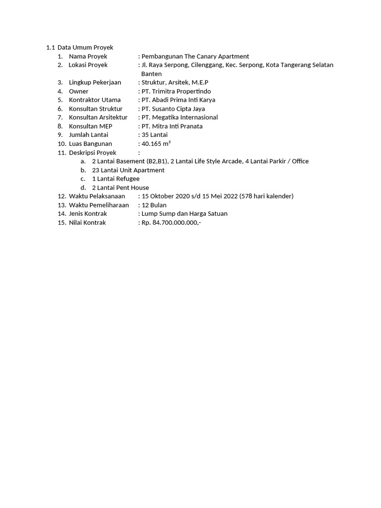 Data Umum Proyek | PDF