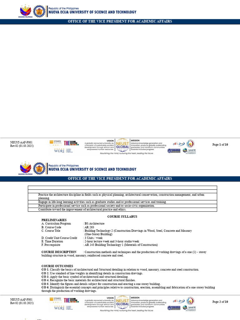 Ar 263 Building Technology 2 2026 | PDF | Drawing