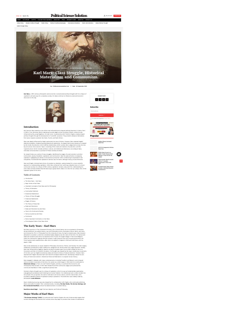 political science solutions -com-karl-marx-class-struggle-historical ...