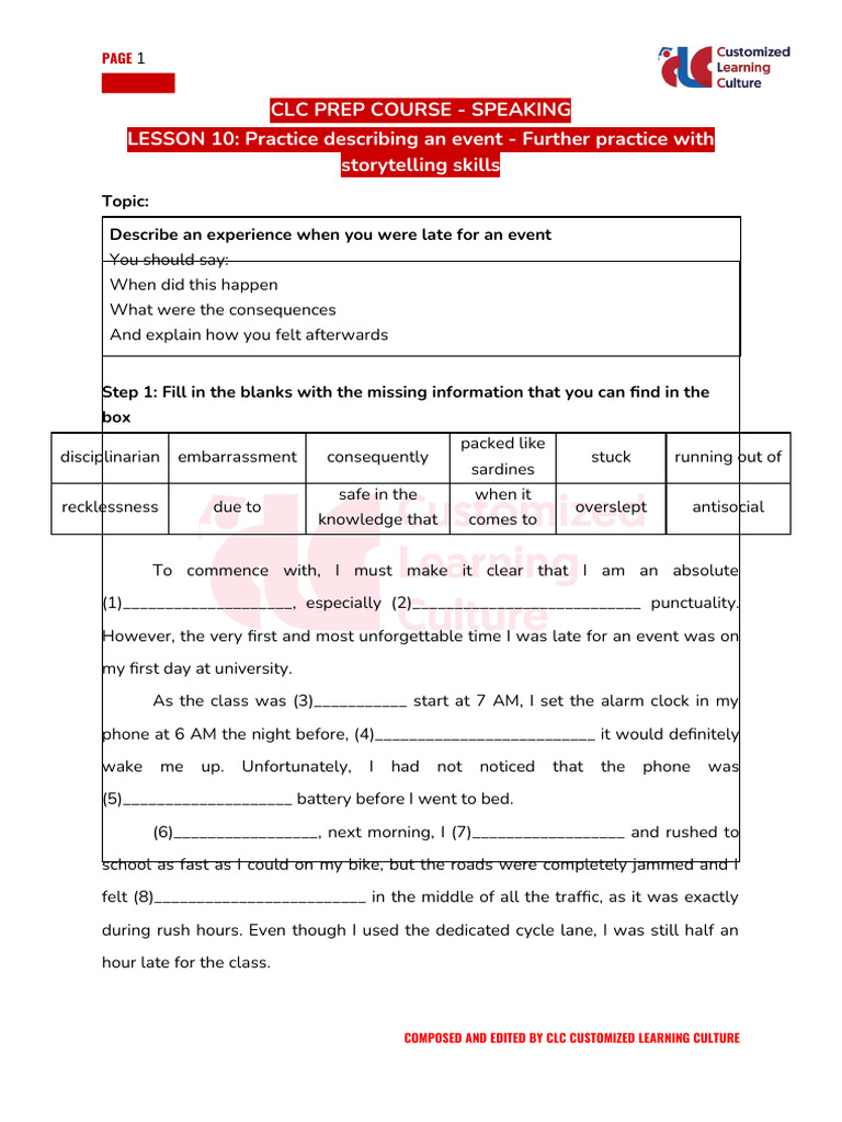 Lesson 10 Prep Speaking Handout | PDF