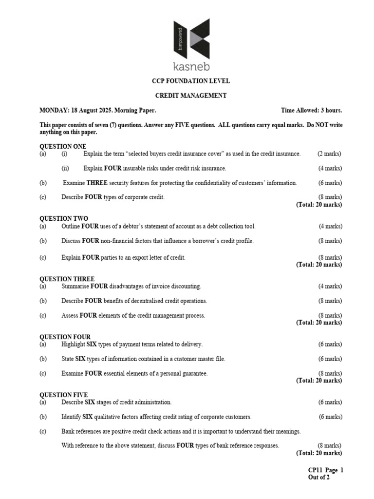 Credit Management Past Papers | PDF | Credit | Finance & Money Management