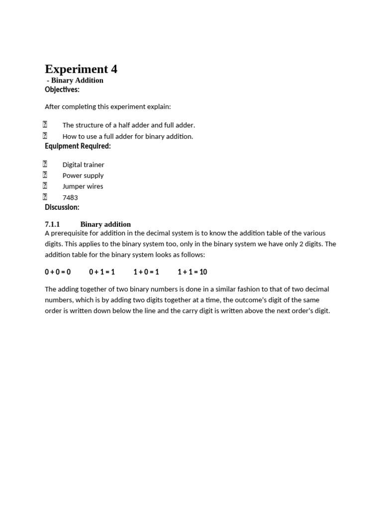 4,5 Binary Addition, Subtraction n Comparation - Copy | PDF ...