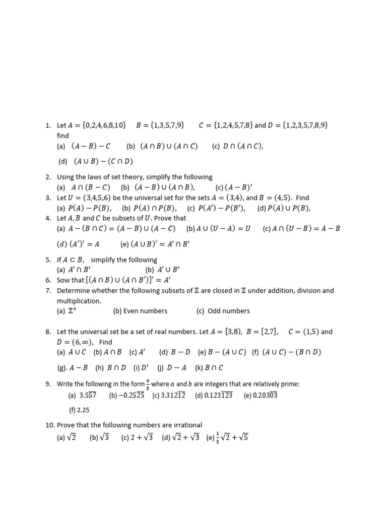 Sets Tutorial Sheet With Solutions | PDF | Function (Mathematics) | Integer