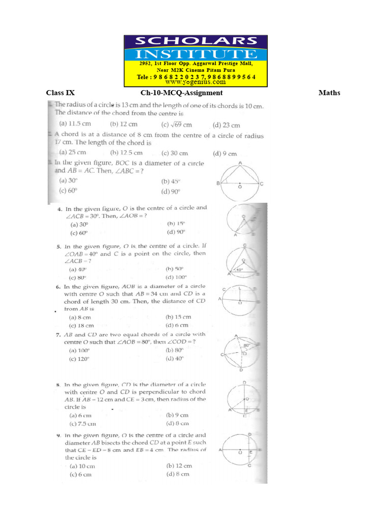 Class 9 Circles MCQ Rds | PDF