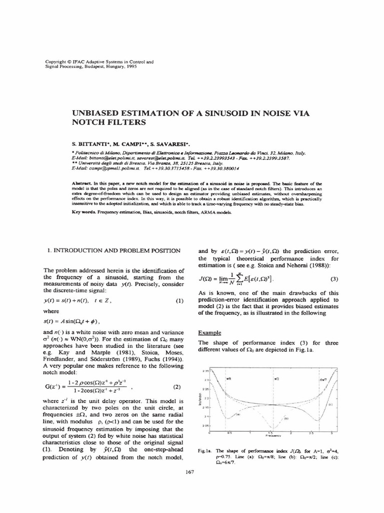 UNBIASED ESTIMATION OF A SINUSOID | PDF | Estimator | Filter (Signal ...