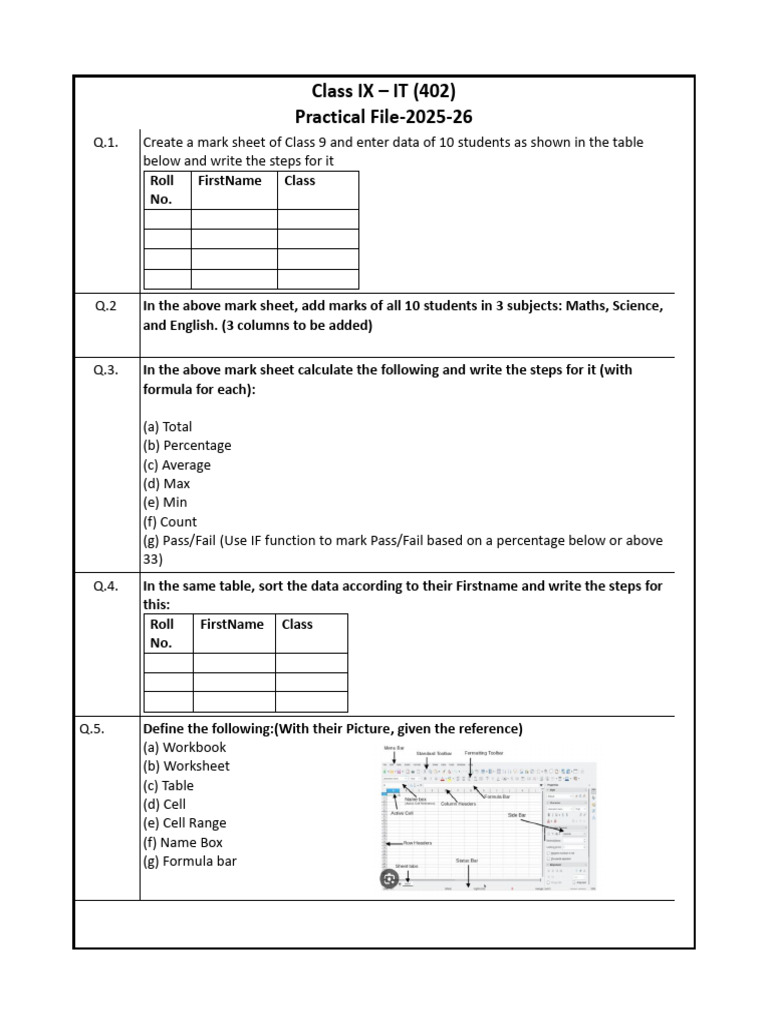 Class-IX-Practical Questions Libre Office Calc | PDF