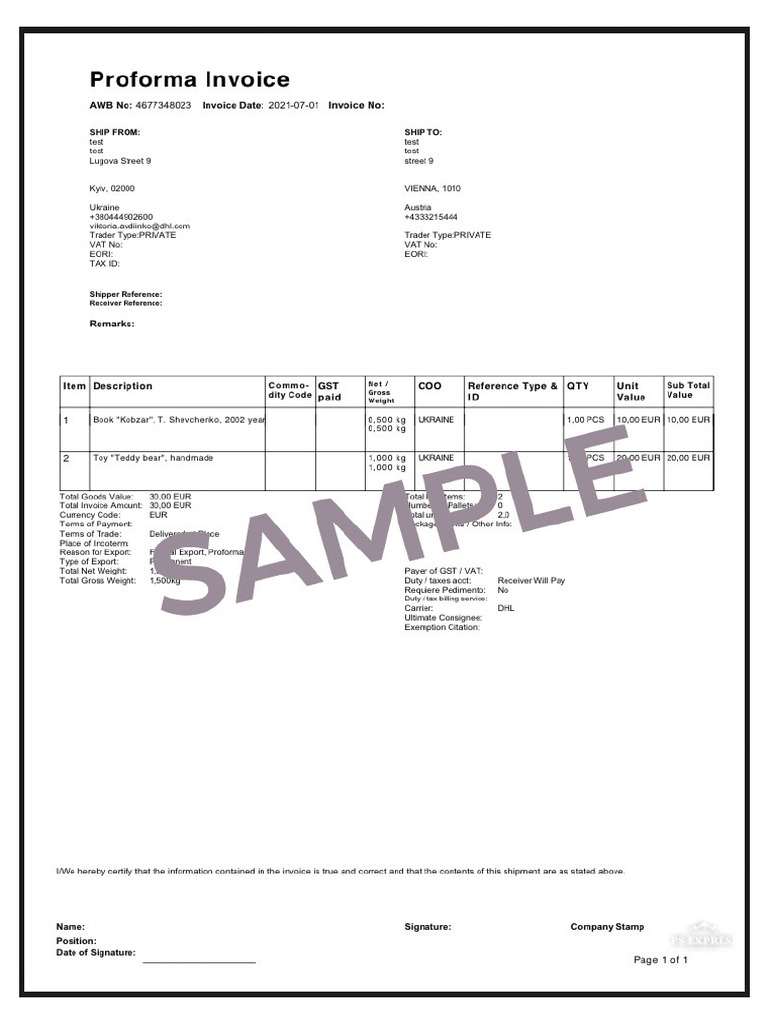 Template Proforma Invoice Ua en | PDF