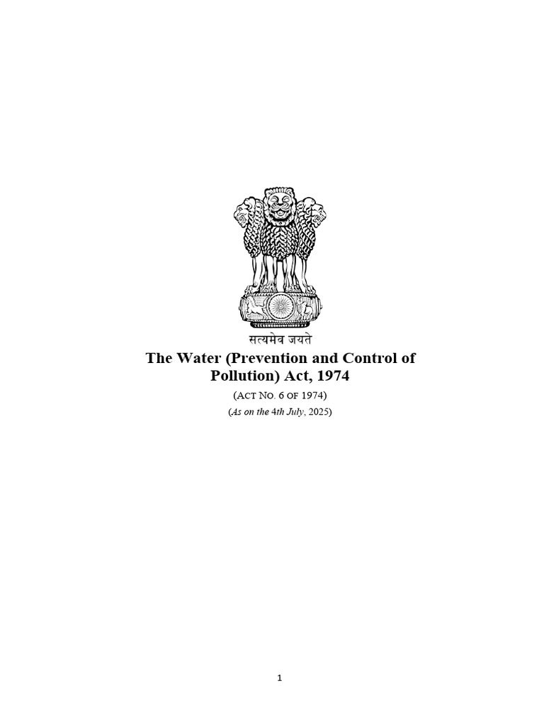 The Water (Prevention and Control of Pollution) Act, 1974 | PDF ...