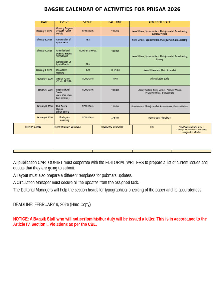 Schedule of Activities | PDF