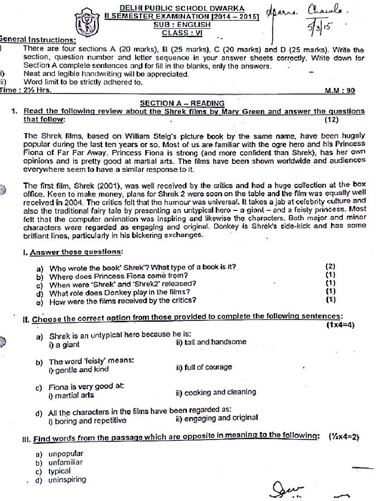 Finals 2014-15 Class 6 | PDF