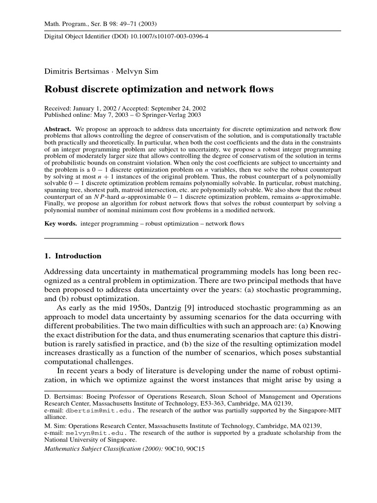 Robust Discrete Optimization and Network Flows | PDF | Mathematical ...
