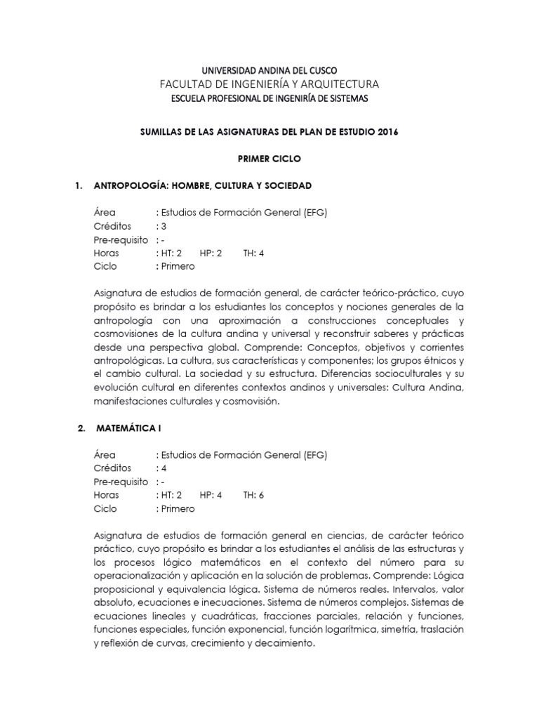 Sumilla Sistemas 2016 | PDF | Educación primaria | Software