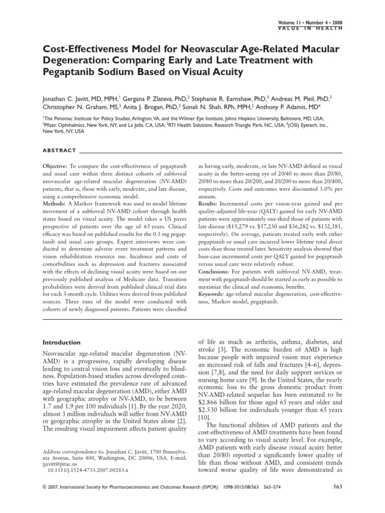 Cost Effectiveness Model for Neovascular Age Relat | PDF | Visual ...