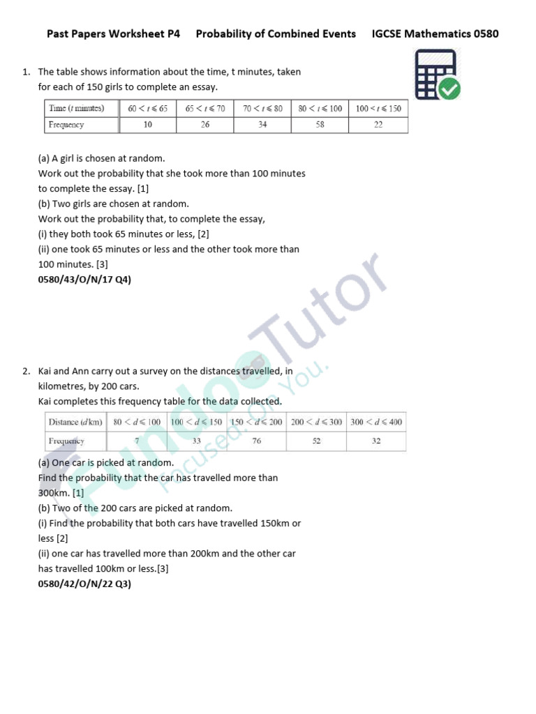 Gr 10 Rev Probability-Of-Combined-Events-P4 Past Yr Paper | PDF ...