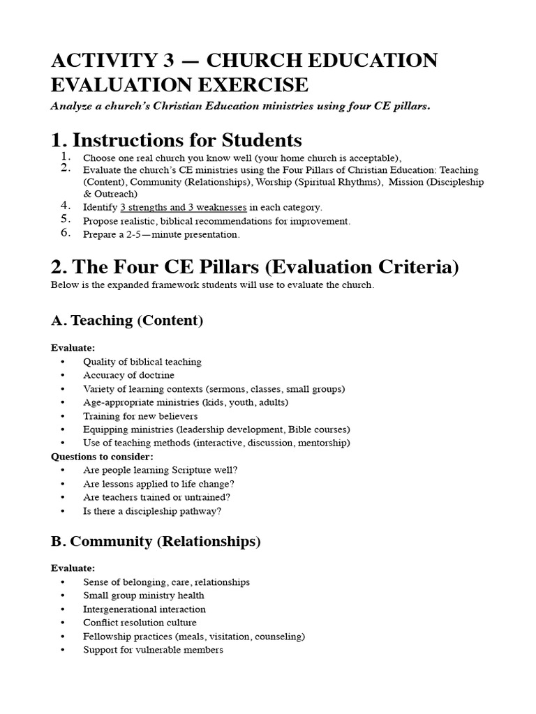 Activity 3 - Church Education Evaluation Exercise PDF | PDF | Bible ...