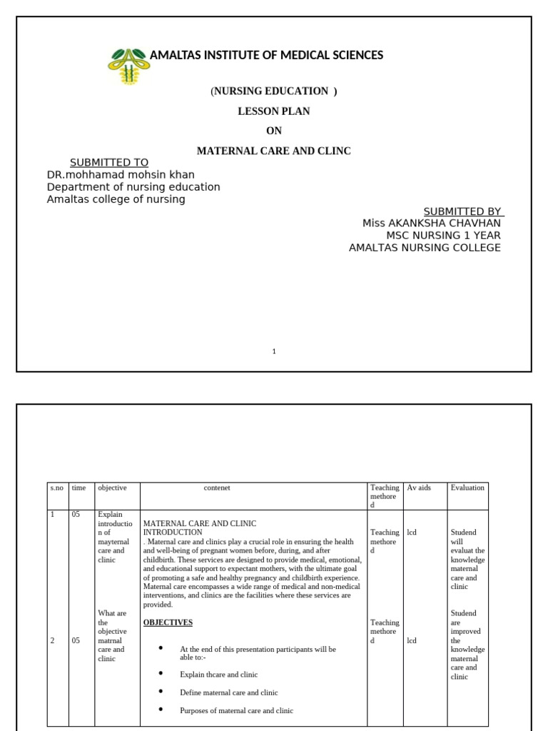 LESSON PLAN of Maternal Care and Clinic | PDF | Childbirth | Postpartum ...