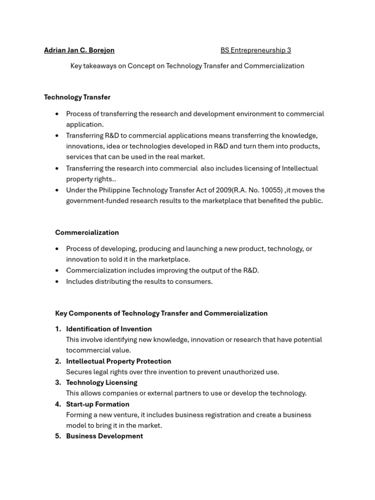 Key Takeaways | PDF | Technology Transfer | Innovation