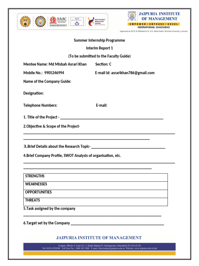 InterimReport1 SIP | PDF