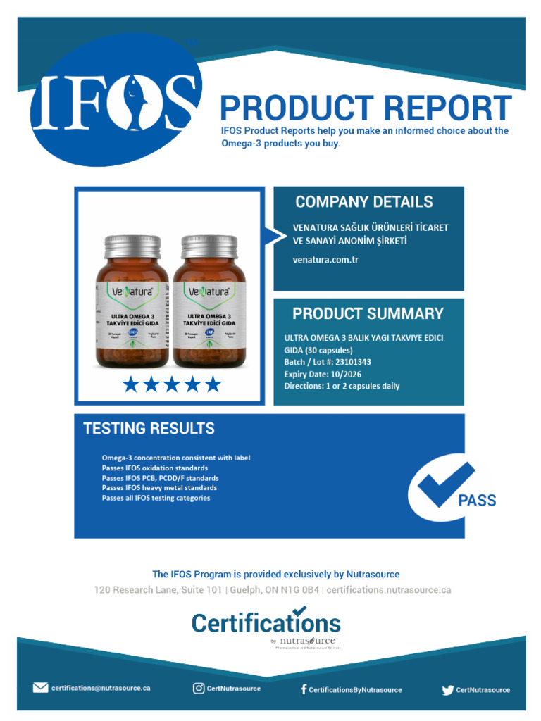 IFOS Report Venatura Ultra Omega 3, Lot 23101343 - Rev | PDF