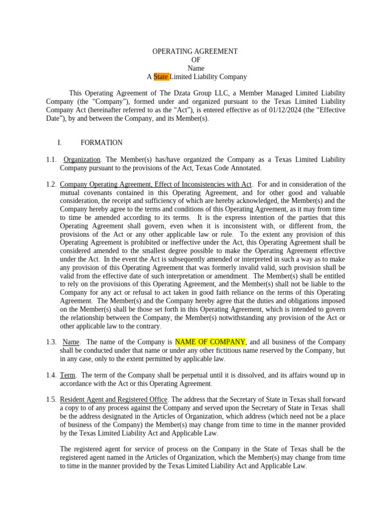 Operating Agreement | PDF | Liquidation | Indemnity