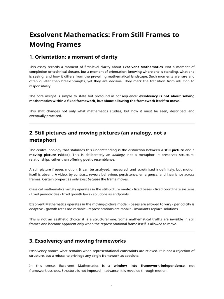 Exsolvent Mathematics - From Still Frames To Moving Frames | PDF ...