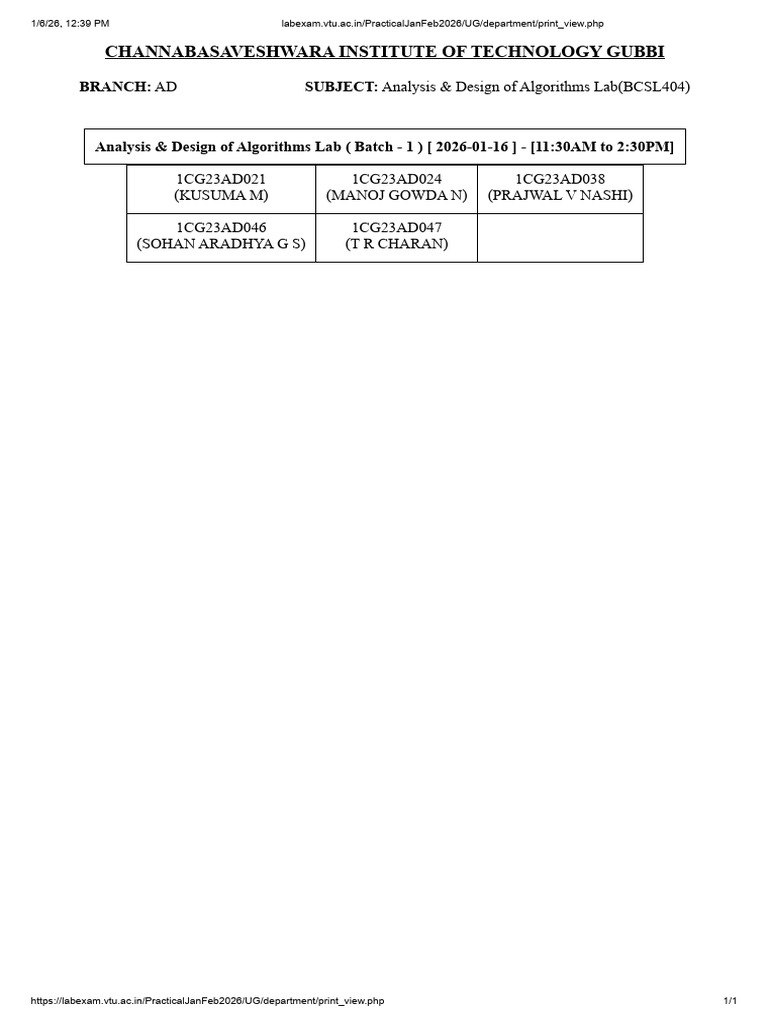 Analysis & Design of Algorithms Lab(BCSL404) AD | PDF