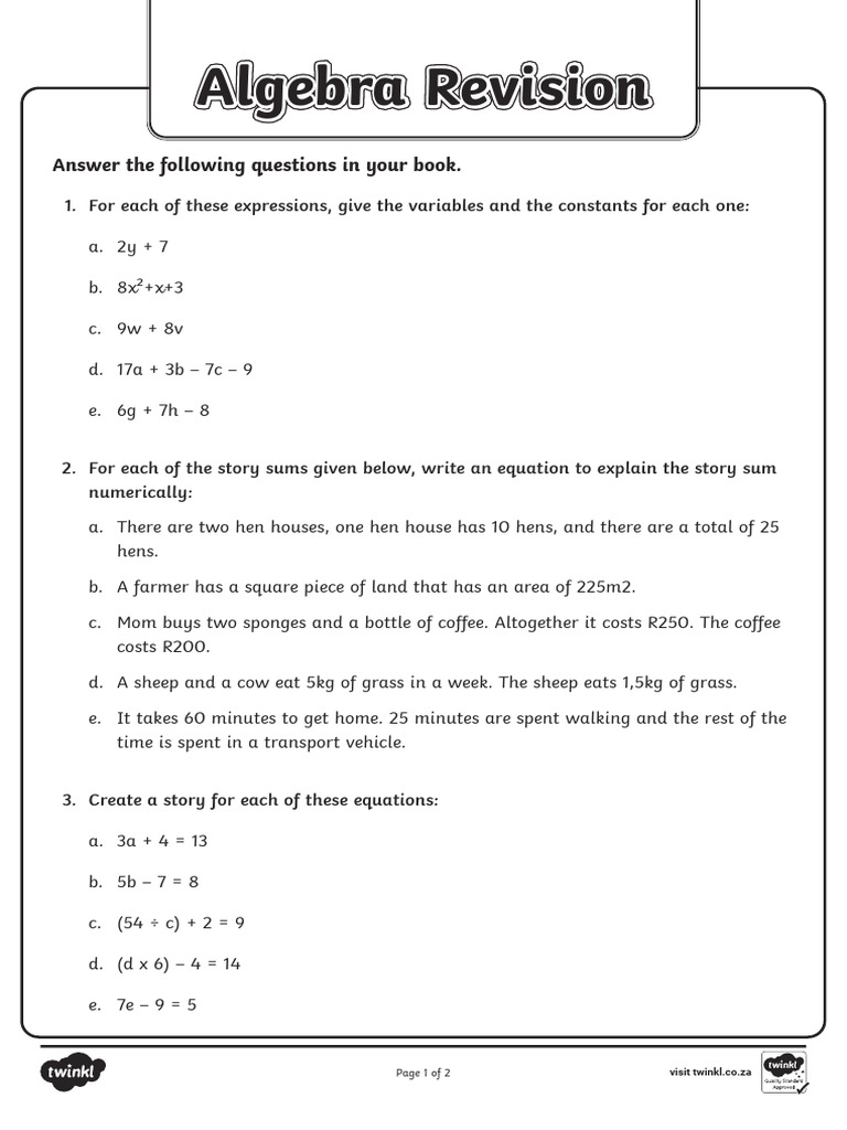 Za m 1745001786 Algebra Revision Activity Sheet Ver 1 | PDF