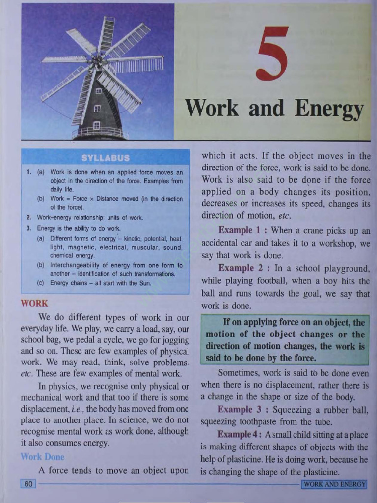 Class 6 Physics Chapter 5 Work and Energy | PDF
