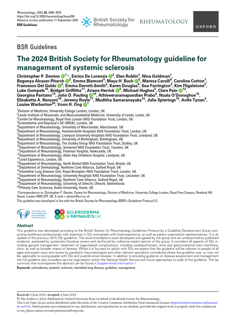 BSR 2024 Systemic Sclerosis | PDF | Medical Diagnosis | Pneumonia