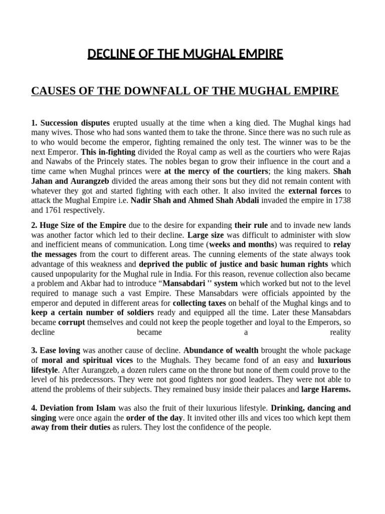 The Decline of The Mughal Empire | PDF | Mughal Empire