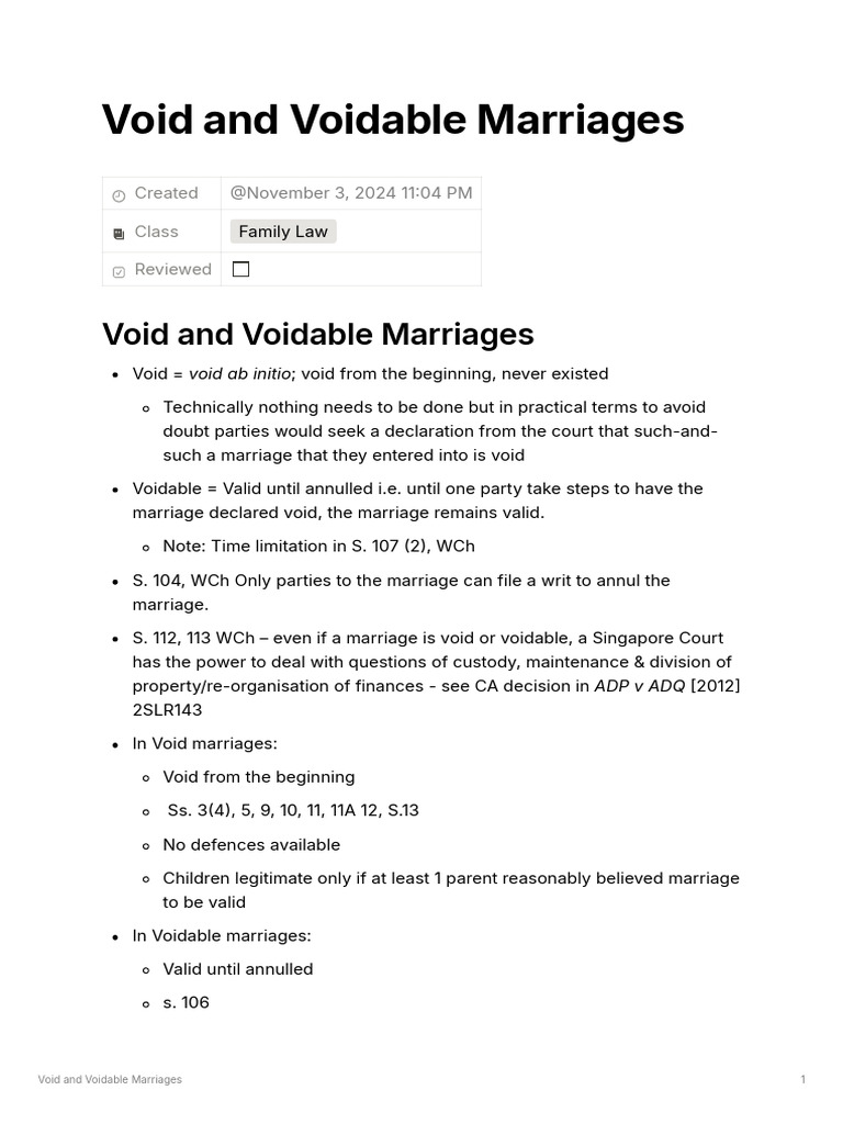 Void and Voidable Marriages | PDF | Annulment | Marriage
