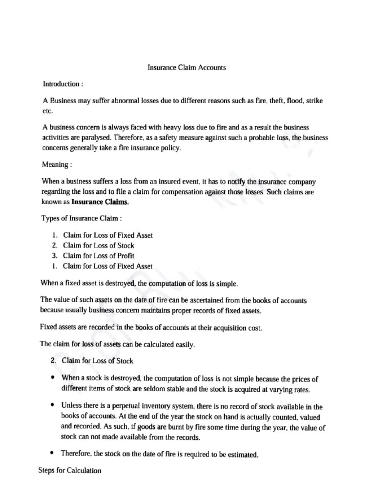 Accounting For Insurance Claim | PDF | Insurance | Stocks