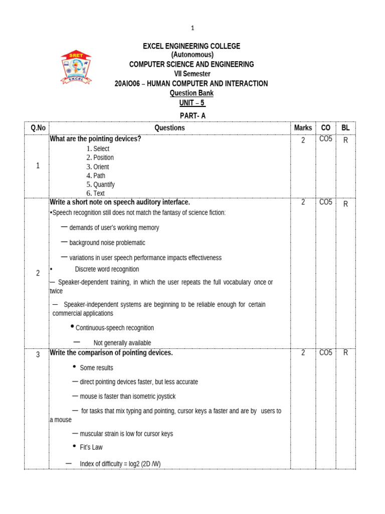 Unit 5question Bank HCI | PDF | Computer Keyboard | User Interface